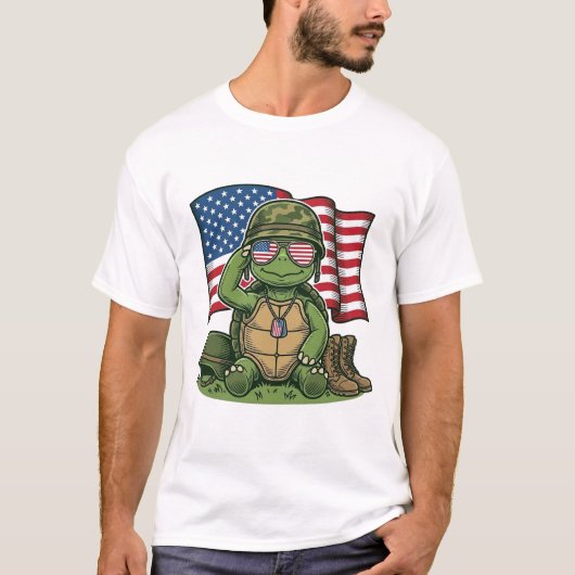 Patriottische Turtle Salute Vector Design_1 T-shirt (Voorkant)