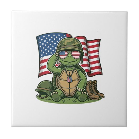 Patriottische Turtle Salute Vector Design_1 Tegeltje (Voorkant)