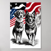 Patriottische Twee Honden Vlag Kunst Poster (Voorkant)