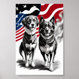 Patriottische Twee Honden Vlag Kunst Poster