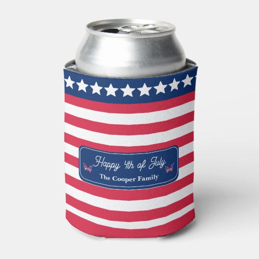 Patriottische U.S. Vlag Gelukkig 4th van Juli Fami Blikjeskoeler (Blikje Voorkant)