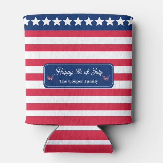 Patriottische U.S. Vlag Gelukkig 4th van Juli Fami Blikjeskoeler (Achterkant)