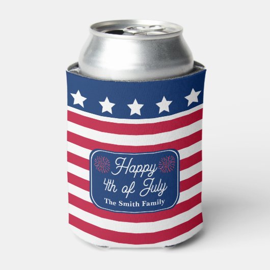 Patriottische U.S. Vlag Gelukkig 4th van Juli Fami Blikjeskoeler (Blikje Voorkant)