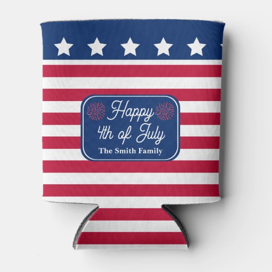Patriottische U.S. Vlag Gelukkig 4th van Juli Fami Blikjeskoeler (Voorkant)