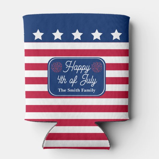 Patriottische U.S. Vlag Gelukkig 4th van Juli Fami Blikjeskoeler (Achterkant)