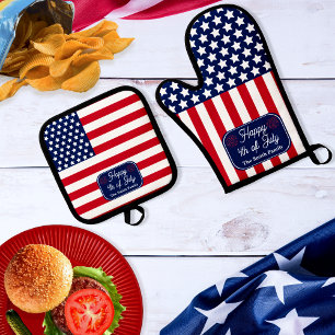 Patriottische U.S. Vlag Gelukkig 4th van Juli Fami Ovenwant & Pannenlap Set