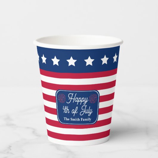 Patriottische U.S. Vlag Gelukkig 4th van Juli Fami Papieren Bekers (Voorkant)