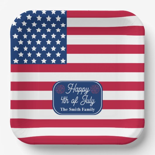Patriottische U.S. Vlag Gelukkig 4th van Juli Fami Papieren Bordje (Voorkant)