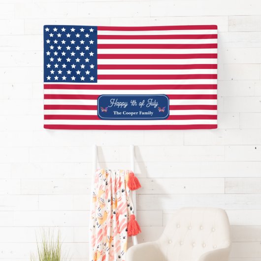 Patriottische U.S. Vlag Gelukkig 4th van Juli Fami Spandoek (Insitu)