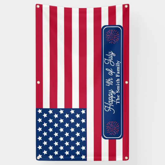 Patriottische U.S. Vlag Gelukkig 4th van Juli Fami Spandoek (Verticaal)
