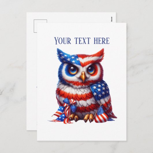 Patriottische uil tekst toevoegen 4 juli feestdagenkaart (Voorkant / Achterkant)