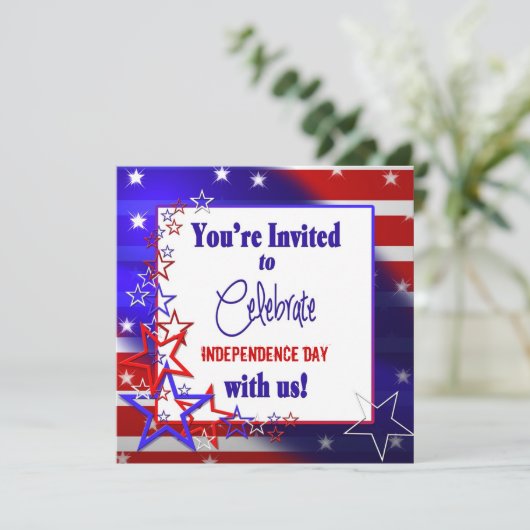 Patriottische uitnodiging - sterren en strips (Staand voorkant)