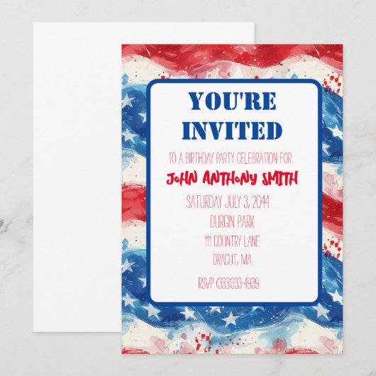 Patriottische uitnodiging Verjaardag BBQ Vierde Ju (Voorkant / Achterkant)