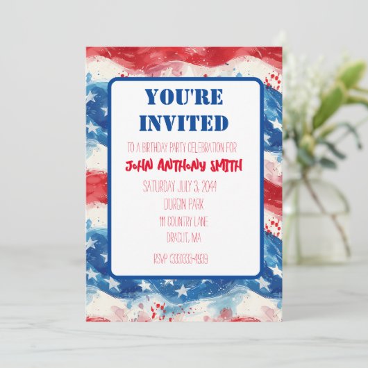 Patriottische Uitnodiging Verjaardag BBQ Vierde va (Staand voorkant)