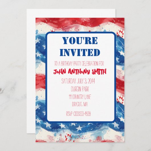 Patriottische Uitnodiging Verjaardag BBQ Vierde va (Voorkant / Achterkant)