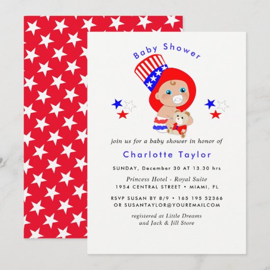 Patriottische Uncle Sam Amerikaans Baby shower Kaart (Voorkant / Achterkant)