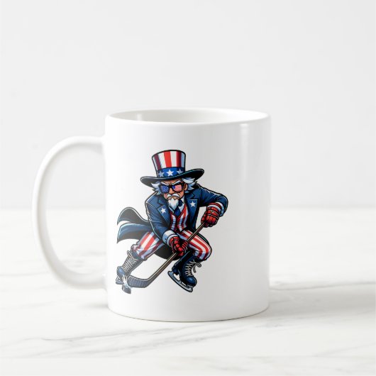 Patriottische Uncle Sam Hockey speler 4 juli Manne Koffiemok (Links)