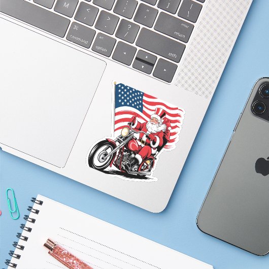 Patriottische Uncle Sam Motorcycle Sticker (Laptop met iPhone)