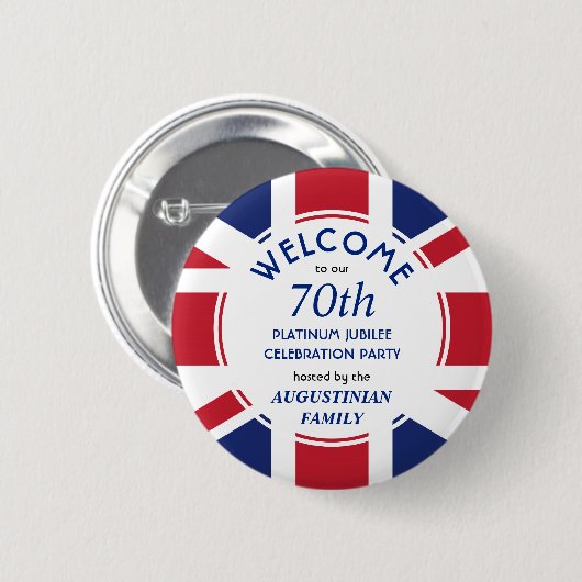 Patriottische UNION JACK 70th Platinum Jubilee Ronde Button 5,7 Cm (Voorkant /achterkant)
