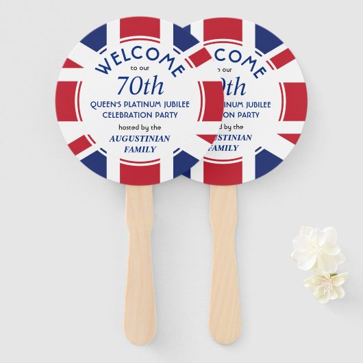 Patriottische UNION JACK 70th Queens Platinum Jubi Handwaaier (Voorkant en achterkant)