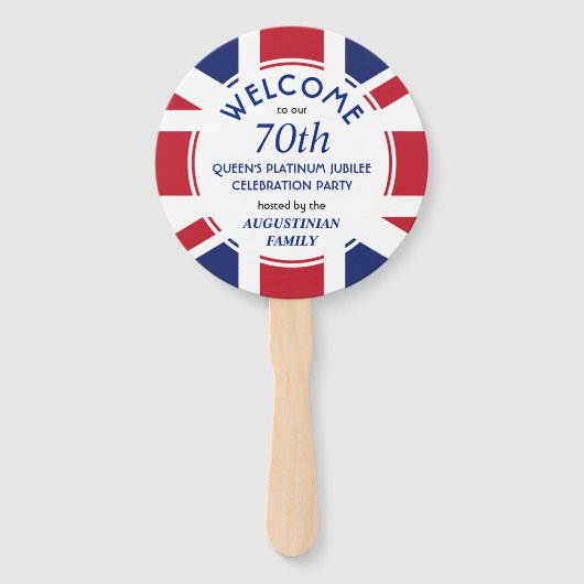 Patriottische UNION JACK 70th Queens Platinum Jubi Handwaaier (Voorkant)