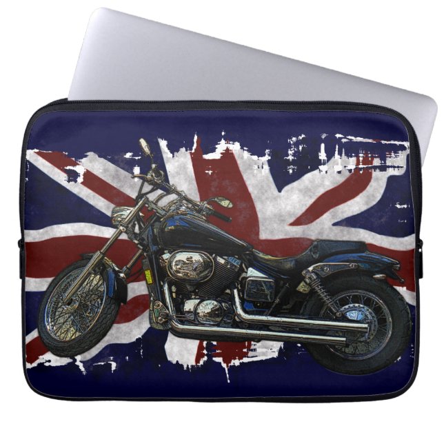 Patriottische Union Jack UK Union Vlag & Motorfiet Laptop Sleeve (Voorkant)