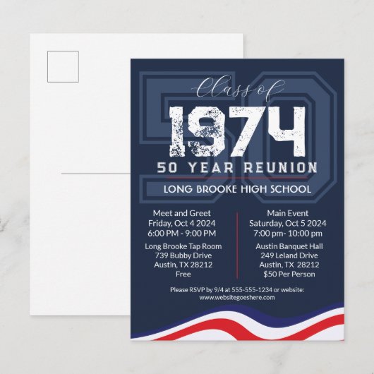 Patriottische USA 50 Jaar High School Class Reunio Briefkaart (Voorkant / Achterkant)