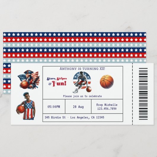 Patriottische USA Basketbal Ticket Verjaardagsfees Kaart (Voorkant / Achterkant)