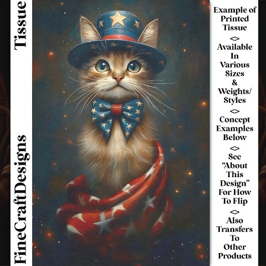 Patriottische USA Cat, Top Hat, Bow Stropdas CS2 D Tissuepapier