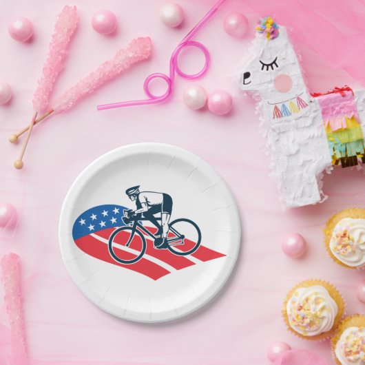 Patriottische USA Fietsen Amerikaanse vlag fietser Papieren Bordje (Feest)