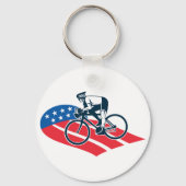 Patriottische USA Fietsen Amerikaanse vlag fietser Sleutelhanger (Achterkant)