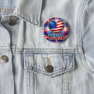 Patriottische USA Hart Knop – Amerikaanse Vlag Ronde Button 5,7 Cm