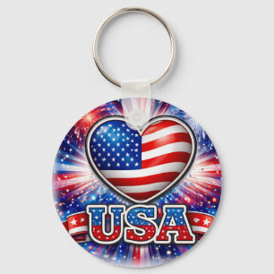 Patriottische USA Hart-sleutelhanger – Amerikaanse Sleutelhanger