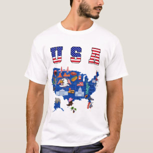 Patriottische USA kaart Amerikaanse symbolen USA k T-shirt