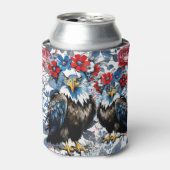 Patriottische USA Kale Eagles Bloemenrood Wit Blau Blikjeskoeler (Blikje Voorkant)