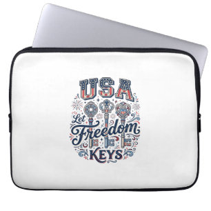 Patriottische USA Laat Vrijheid Sleutels Vector T- Laptop Sleeve