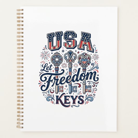 Patriottische USA Laat Vrijheid Sleutels Vector T- Planner (Voorkant)