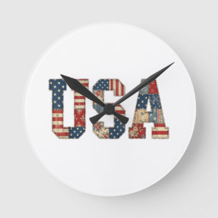 Patriottische USA Patchwork Vintage Americana Dekb Ronde Klok