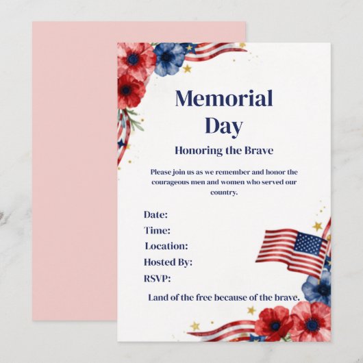 Patriottische USA Rode Witte Blauwe Uitnodiging (Voorkant / Achterkant)