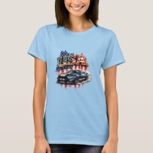 Patriottische USA Spierauto Vintage Grafisch Dames T-shirt