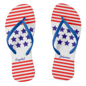 Patriottische USA Sterren en Strepen met Naam Teenslippers (Voetbed)
