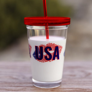Patriottische USA Vlag Lipstick Kus Acryl Tumbler Drinkbeker