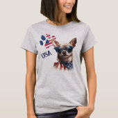 Patriottische USA Vlag Poot Print Chihuahua Hond T-shirt (Voorkant)