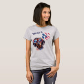 Patriottische USA Vlag Poot Print Dachshund Hond T-shirt (Voorkant volledig)