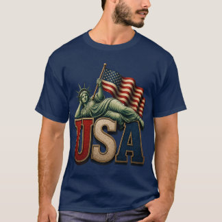 Patriottische USA Vrijheidsbeeld Amerikaanse Vlag T-shirt