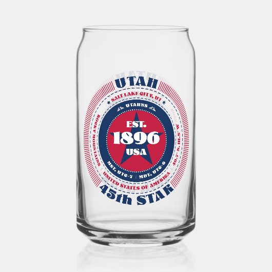 Patriottische Utah Typography Drinkware Set Blikvorm Glas (Achterkant)