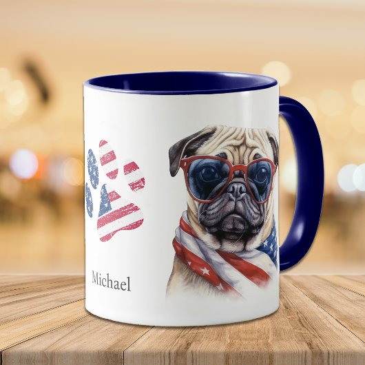 Patriottische Verenigde Staten Flag Pug Dog Mok