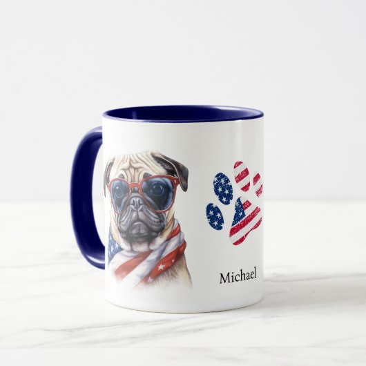 Patriottische Verenigde Staten Flag Pug Dog Mok (Voorkant links)