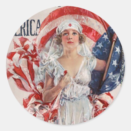 Patriottische Verenigde Staten - Rode Kruis Ronde Sticker (Voorkant)