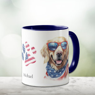 Patriottische Verenigde Staten Vlag Golden Retriev Mok